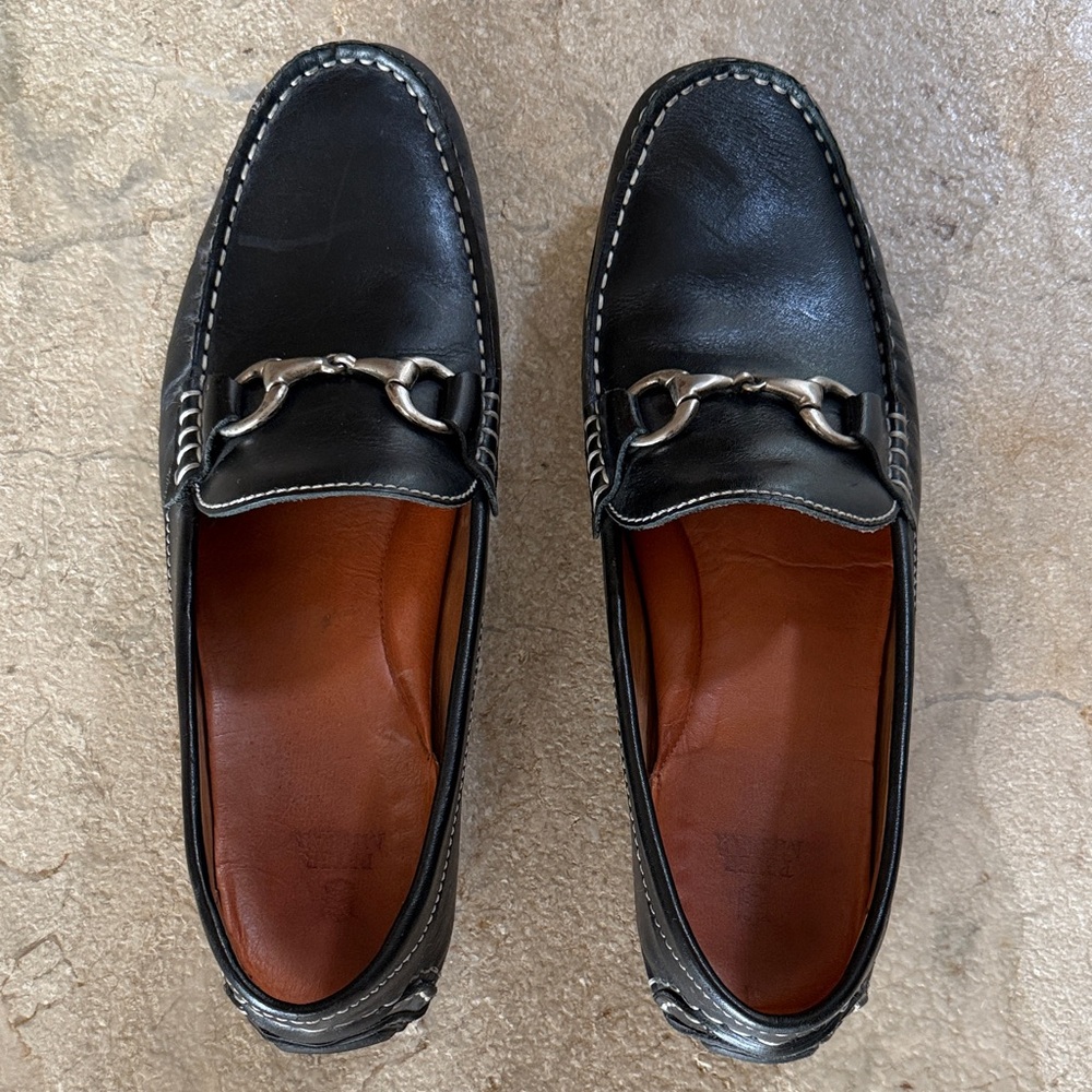 Peter Millar Black Leather Bit Loafers with Brown Insole